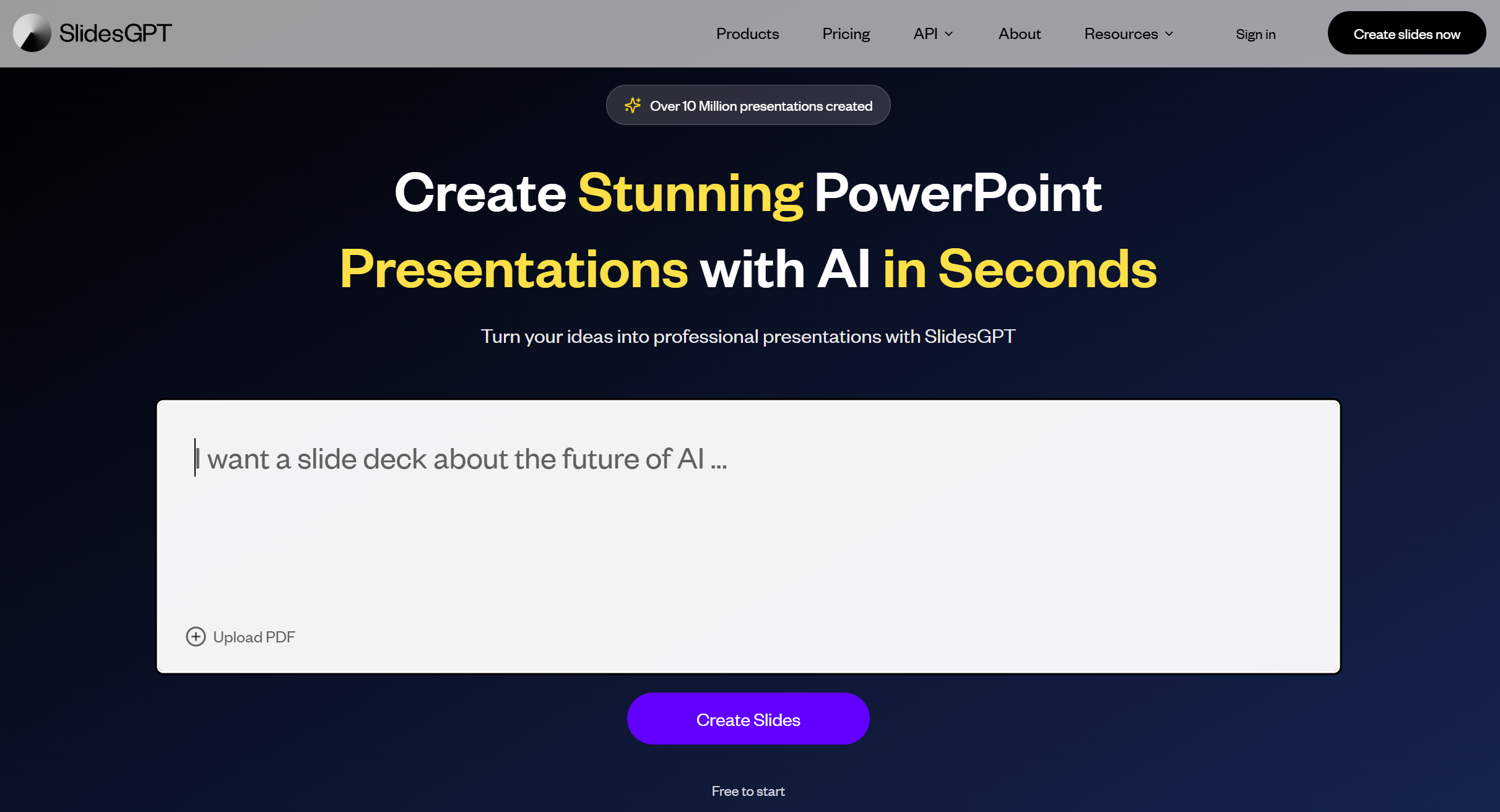 SlidesGPT homepage