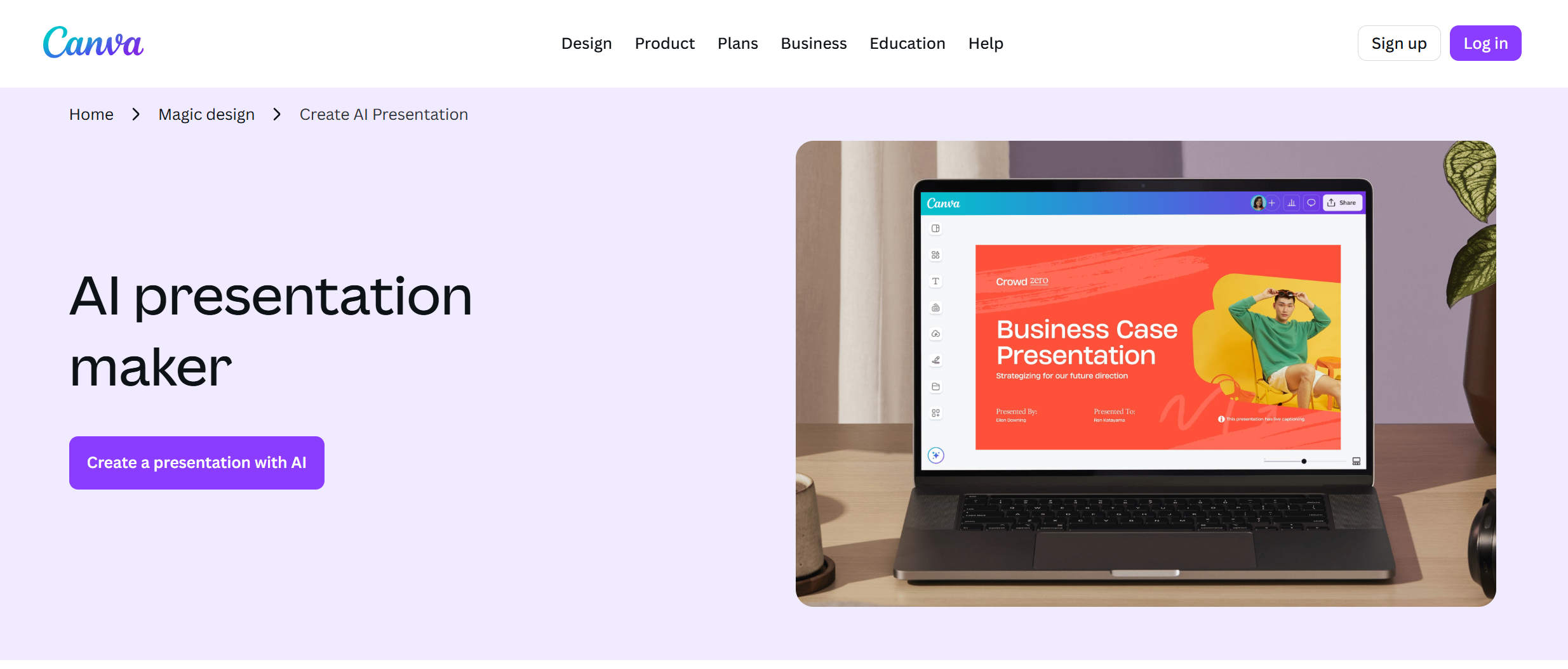 Canva AI Presentation Maker tool page
