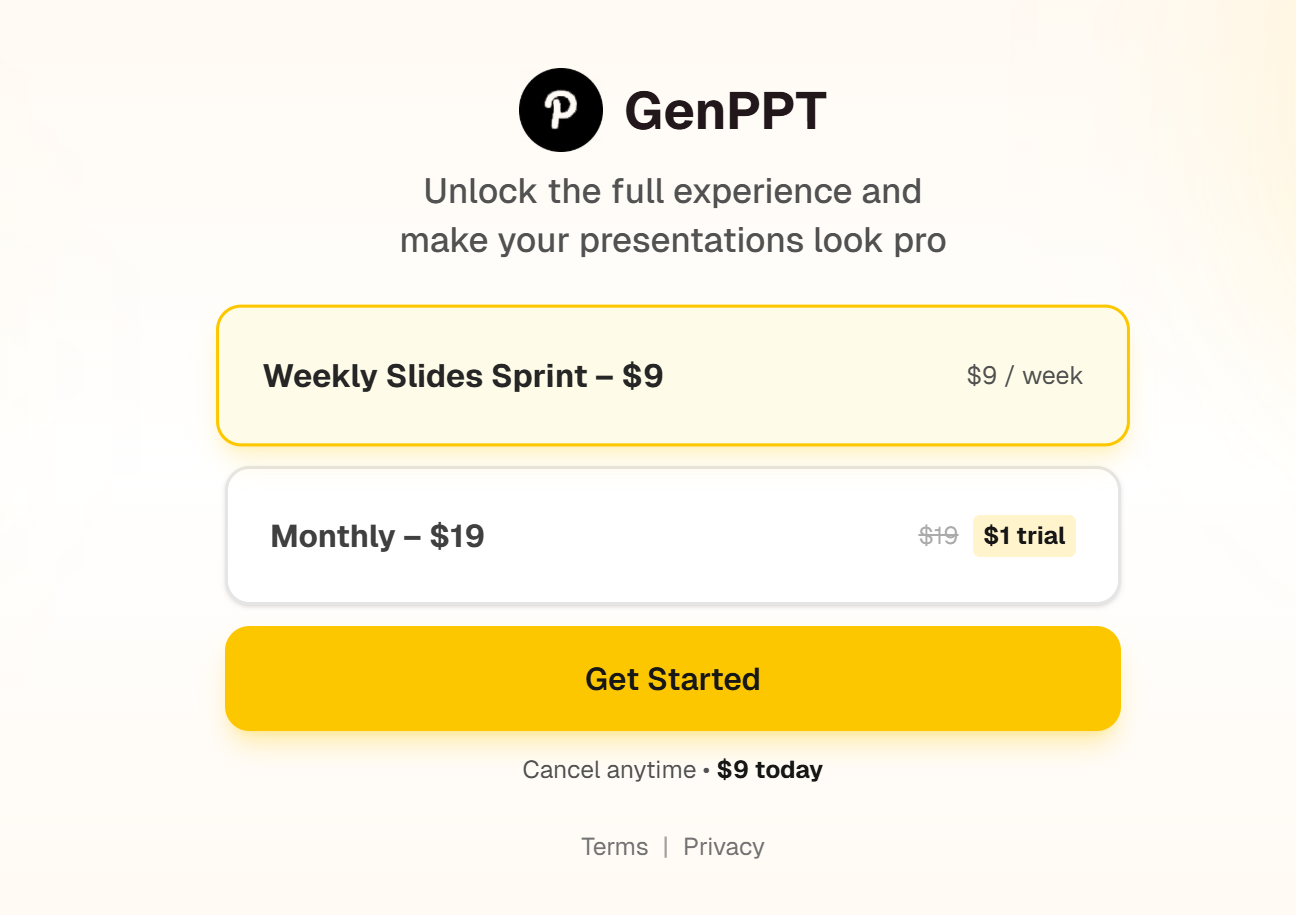 genppt pricing table page