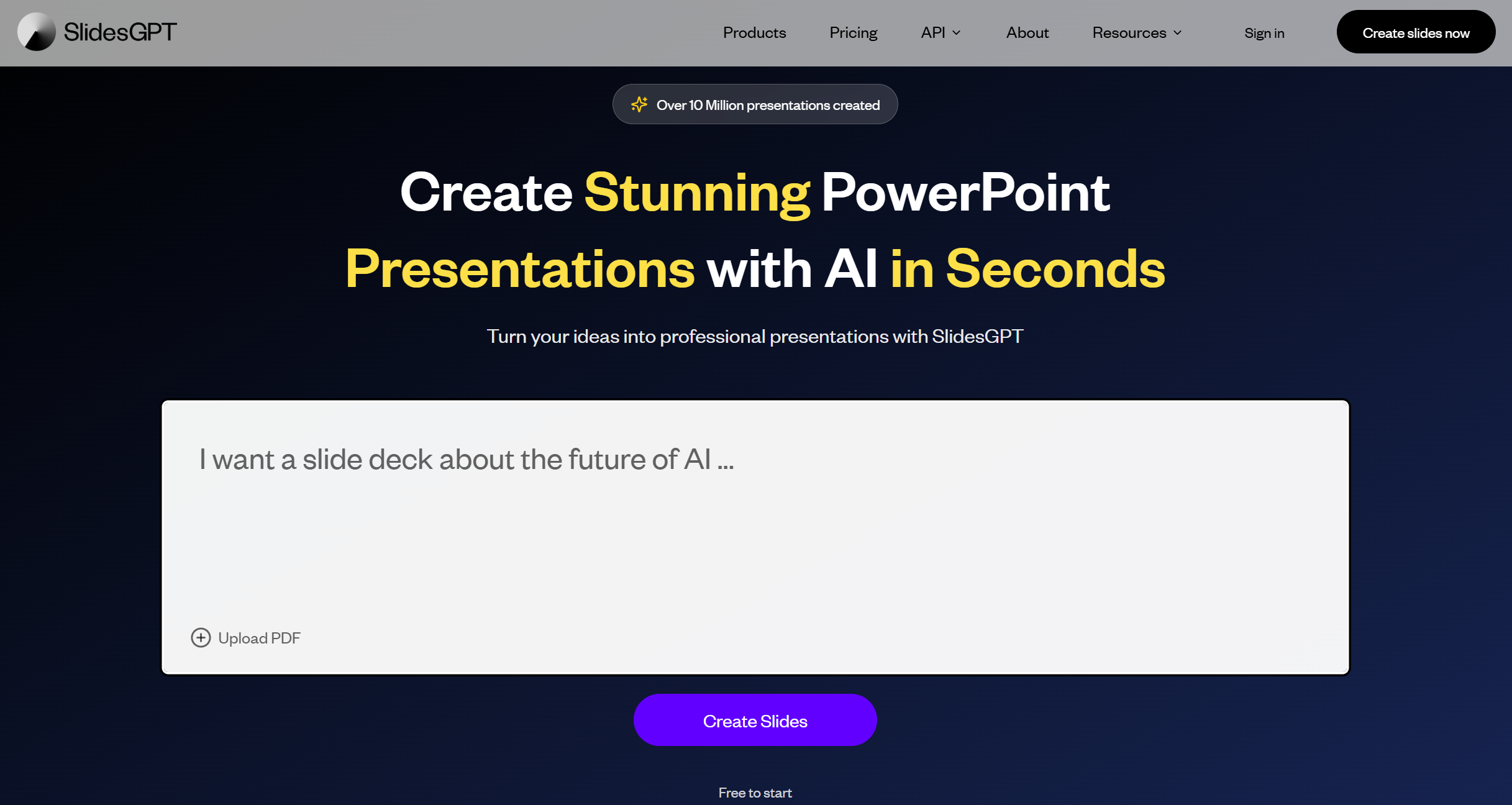 SlidesGPT homepage